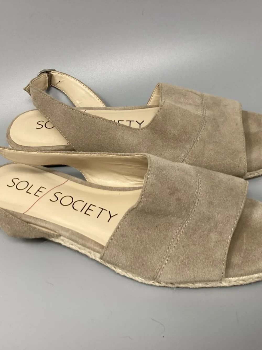 Sole Society Suede Espadrille Slingback Sandals Taupe Sz 8.5